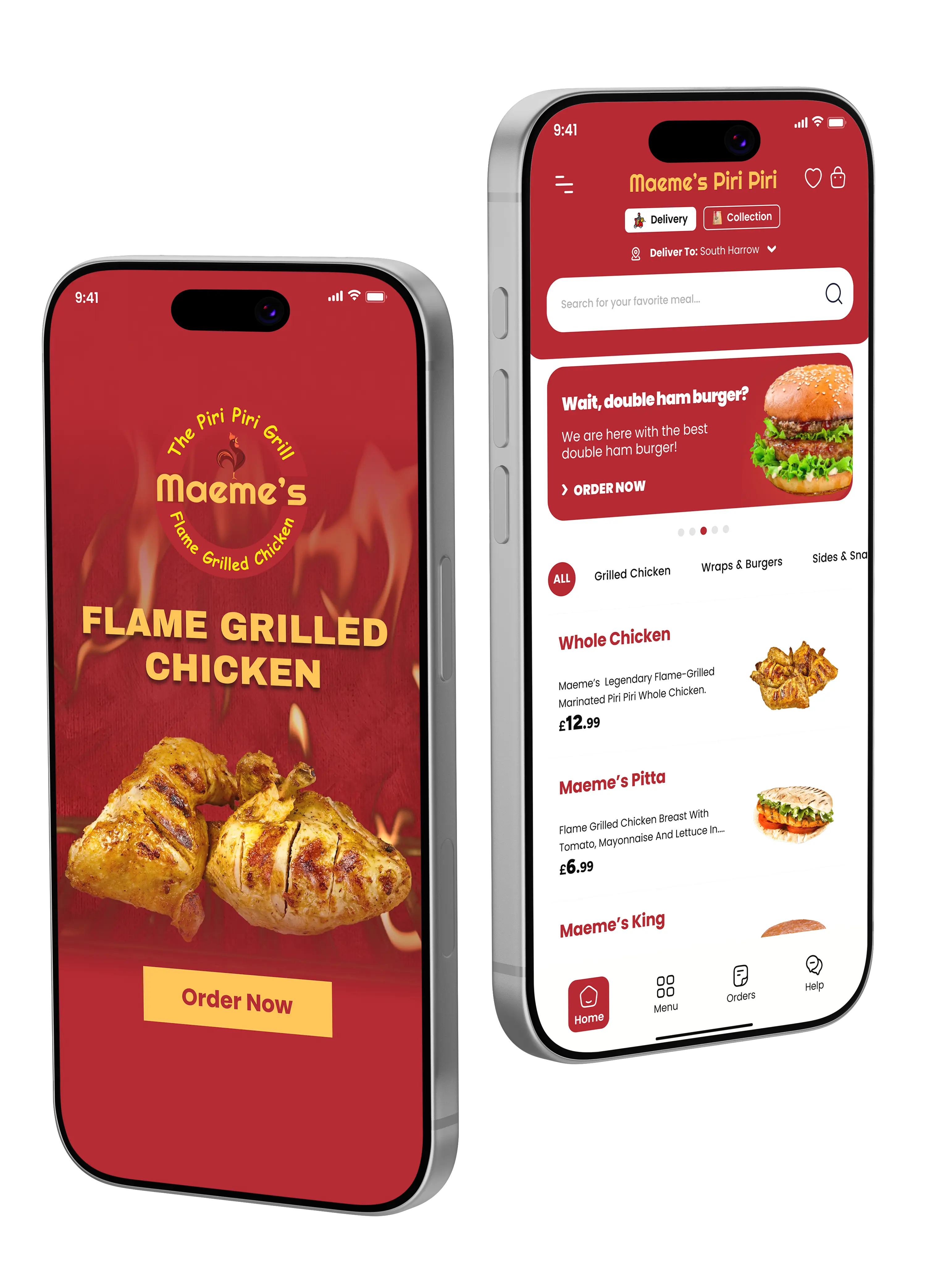 Maeme's app shown on two mobile phones